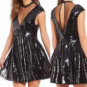 NWOT FREE PEOPLE Dance Til Dawn Goth Party Sequins Fit And Flare Dress